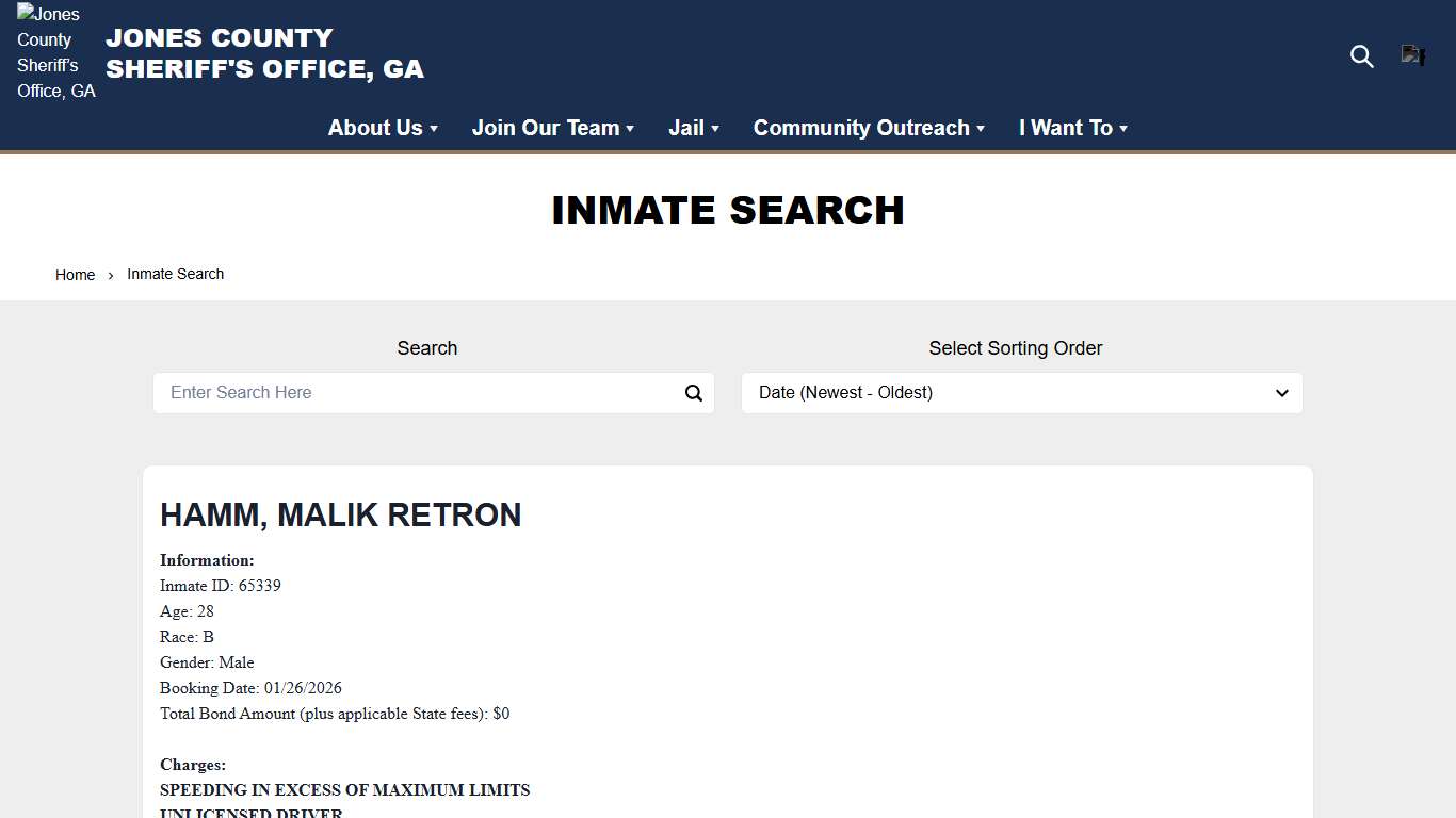 Inmate Search Jones County Sheriff’s Office, GA