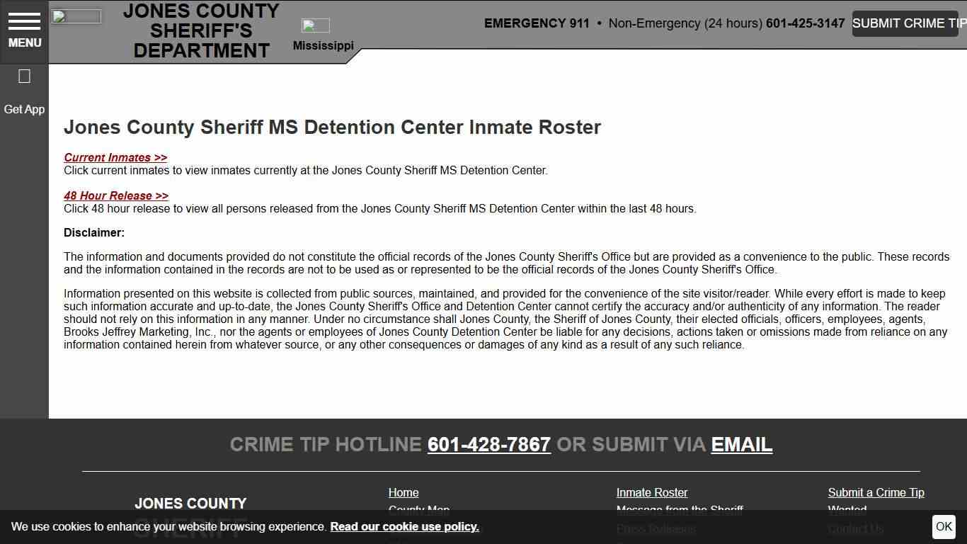 Inmate Roster Disclaimer Jones County Sheriff's Department